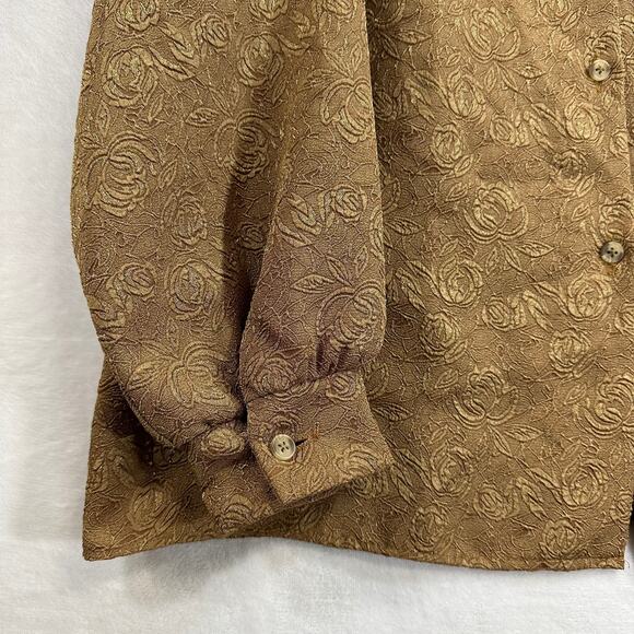 VTG Mark Reed Top Blouse Plus 18W 80s Jacquard Gold Tone‎ Rose Buttoned Women's - Picture 10 of 12